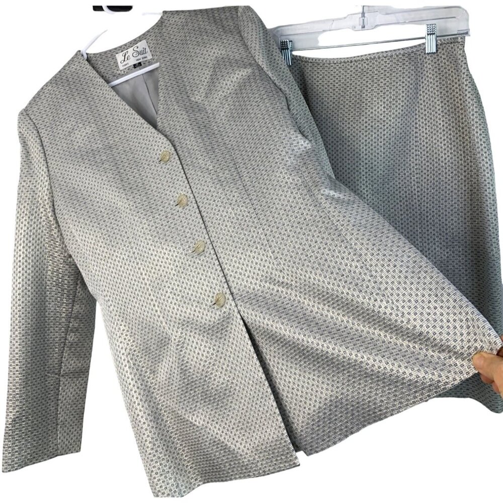 Le Suit Womens Evening Jacket & Skirt Set Size 16 Metalic NWT 7679